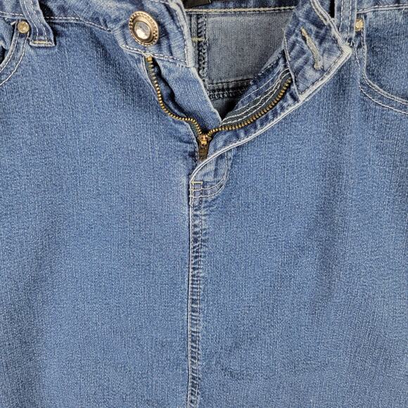 Western Denim Jean Skirt 16 Stretch Knee Length Bling Back Pockets Y2K Casual - Picture 3 of 9